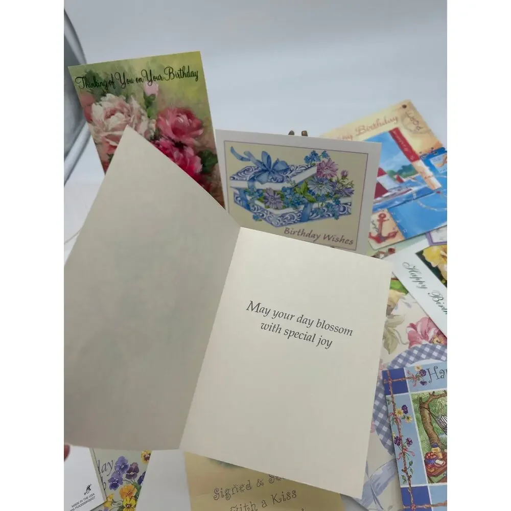 Lot of 20 Unused Happy Birthday Greeting Cards USA Made Floral Lighthouse Mixed